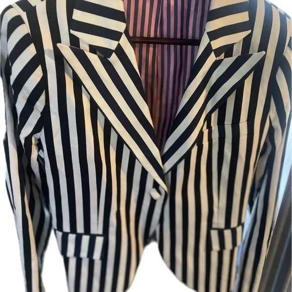 Women’s Navy Black and White Striped Jack Sheppard Blazer Size 6 - Picture 8 of 11